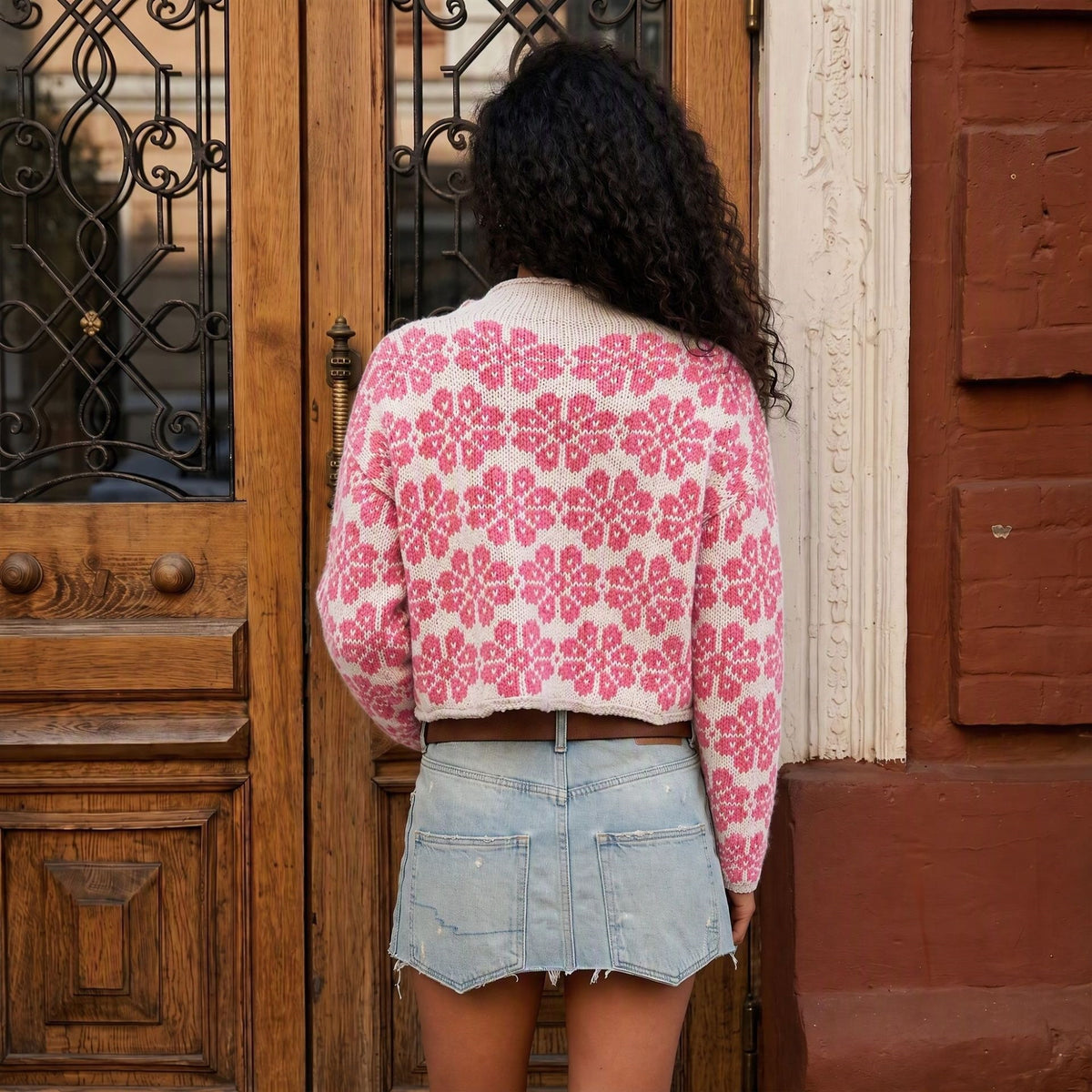 Women's Vintage Floral Crewneck Knit Pullover Sweater