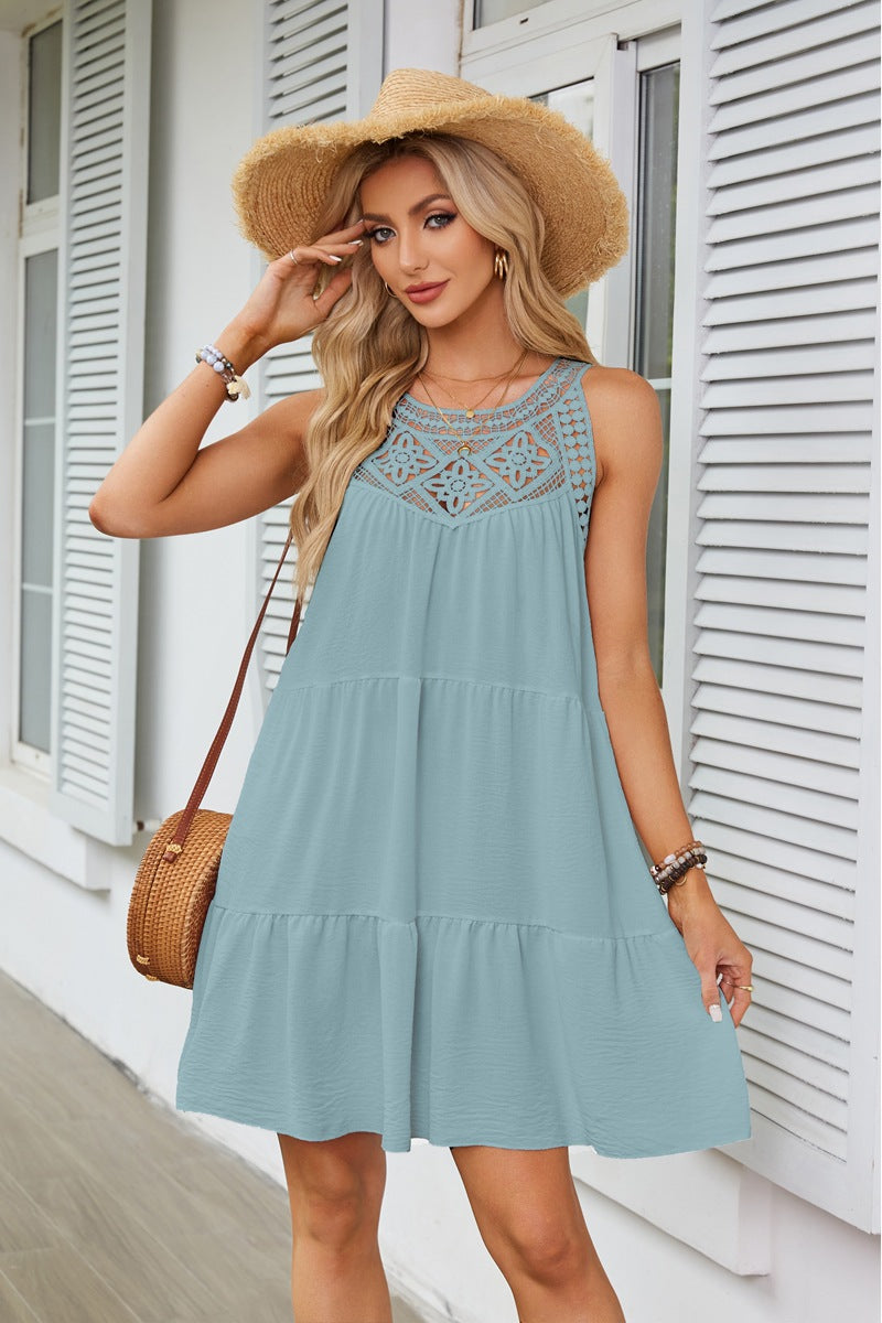 Lace Crochet Sleeveless A Line Mini Dress Casual Summer