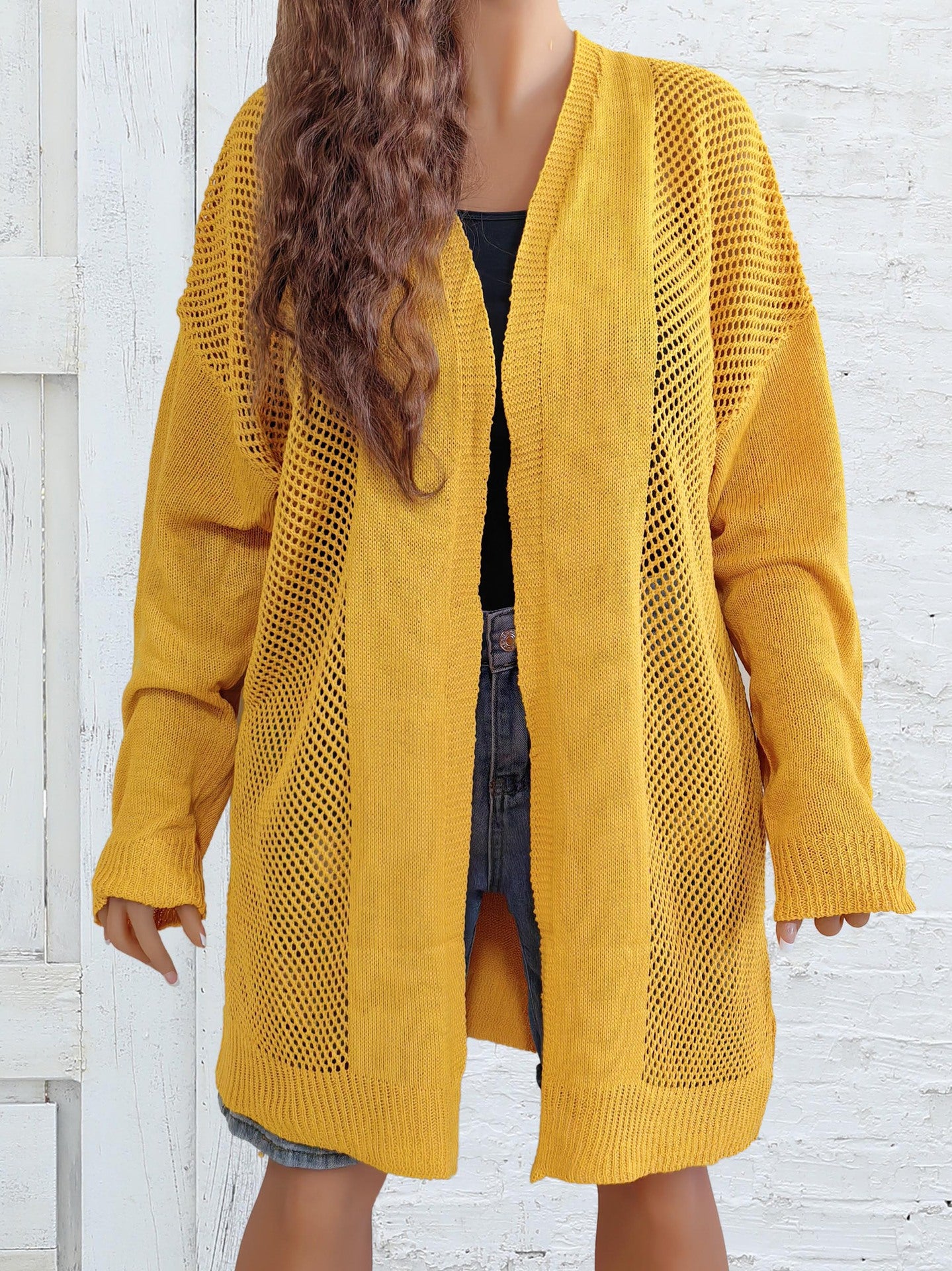 Women's Hollowed-out Medium and Long Casual Outer Cardigan Jacket