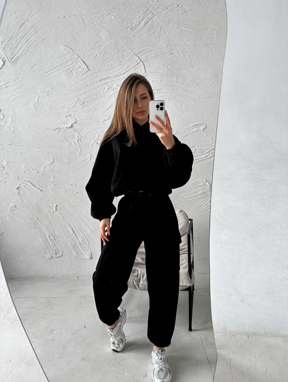 Women's Oversized Fleece Hoodie Cargo Joggers Set