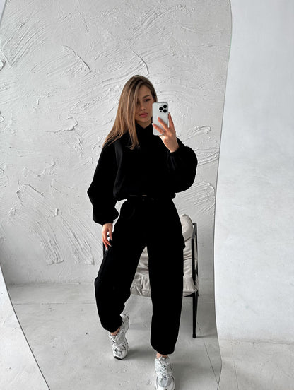 Women's Oversized Fleece Hoodie Cargo Joggers Set