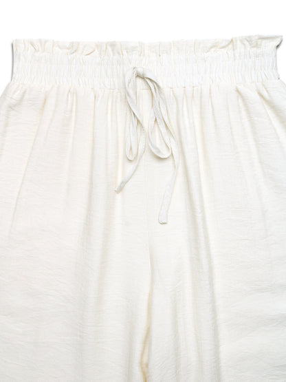 Solid Woven Wide Leg Lounge Pants Drawstring Casual