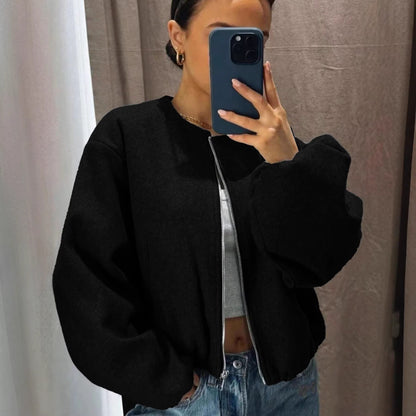 Women's Cropped Zip Up Bomber Jacket Soft Lightweight