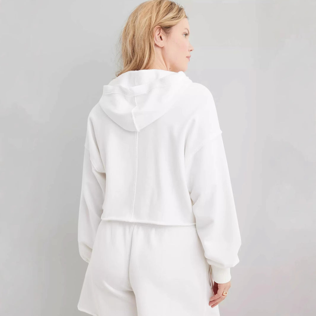 Women's Oversized Cropped V-Neck Hoodie Pullover Top