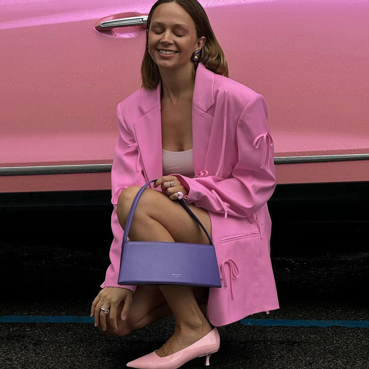 Women's Pink Bow Detail Oversized Casual Blazer