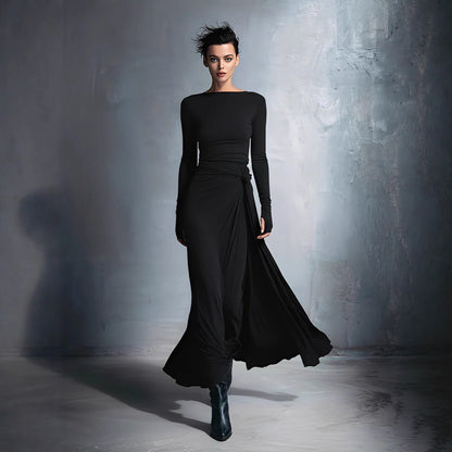Women's Long Sleeve Knit Twist Front Wrap Maxi Dress