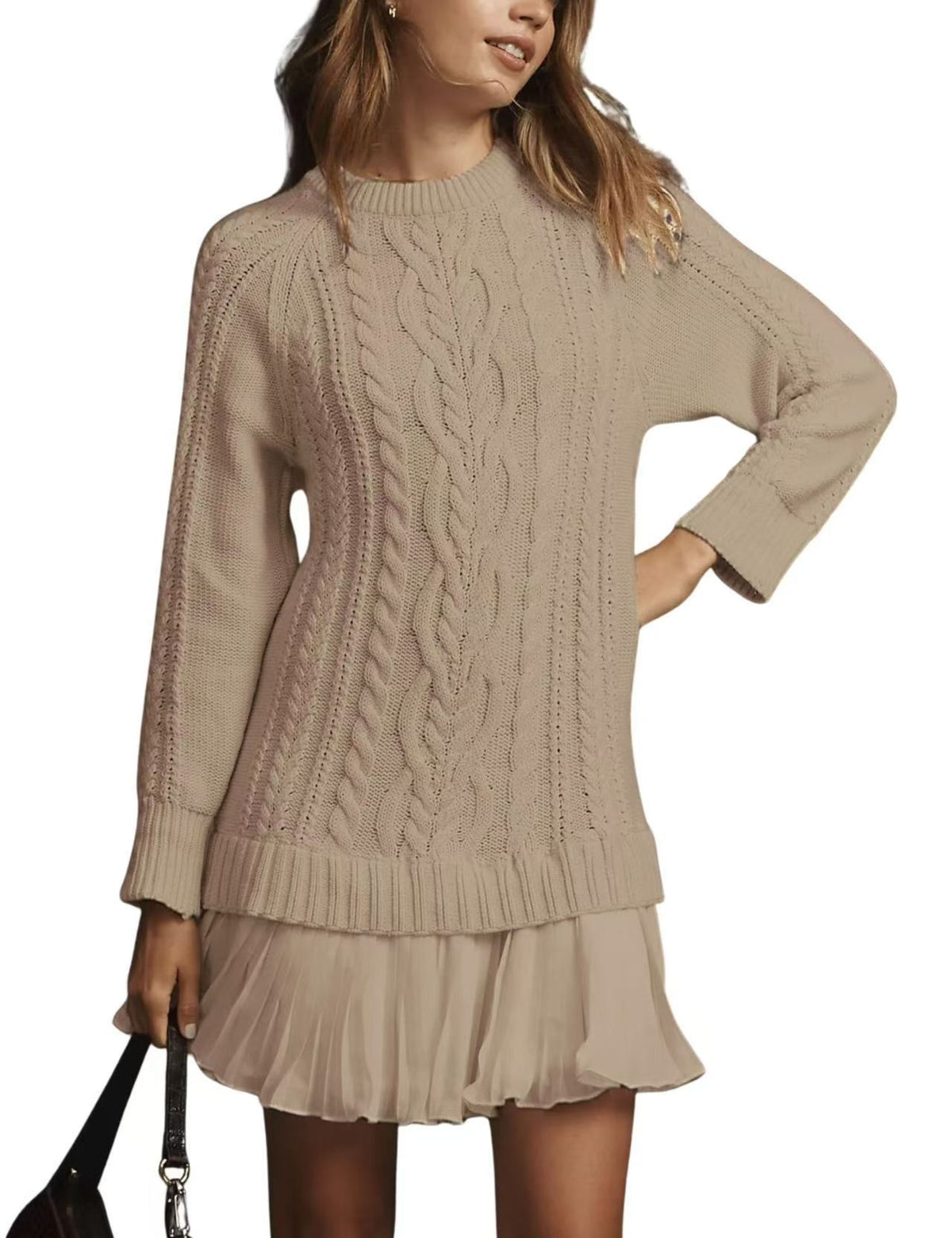 Women's Cable Knit Crew Neck Cashmere Sweater