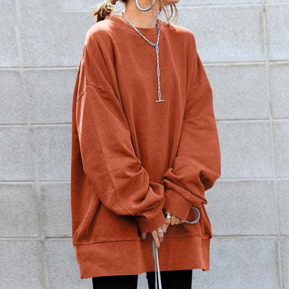 Oversized Crewneck Sweatshirt Women Solid Casual Loose Fit