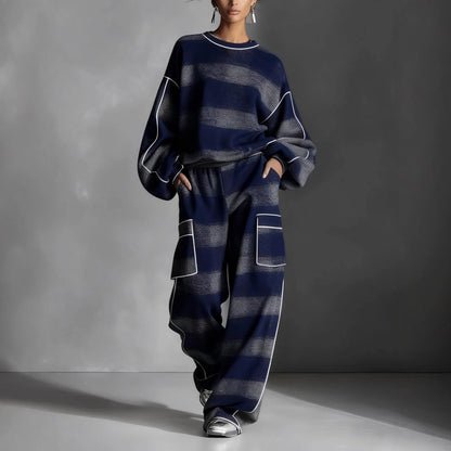 Women's Oversized Plaid Contrast Trim Sweatshirt Pants Set