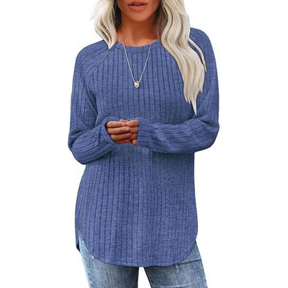 Women's Brushed Rib Long Sleeve Crew Neck Curved Hem Top