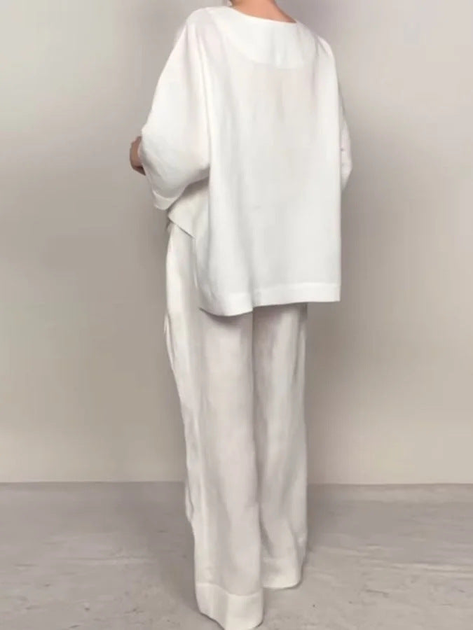 Plus Size Asymmetric Solid Matching Set Wide Leg Pants