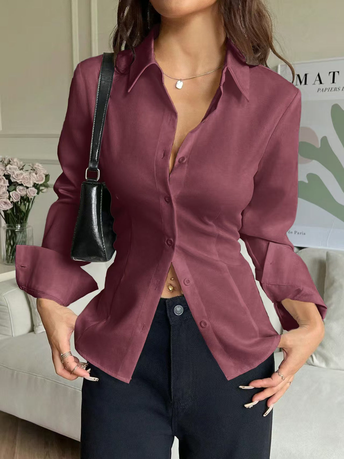 Women's Corset Tie Back Blouse V Neck Fitted Top