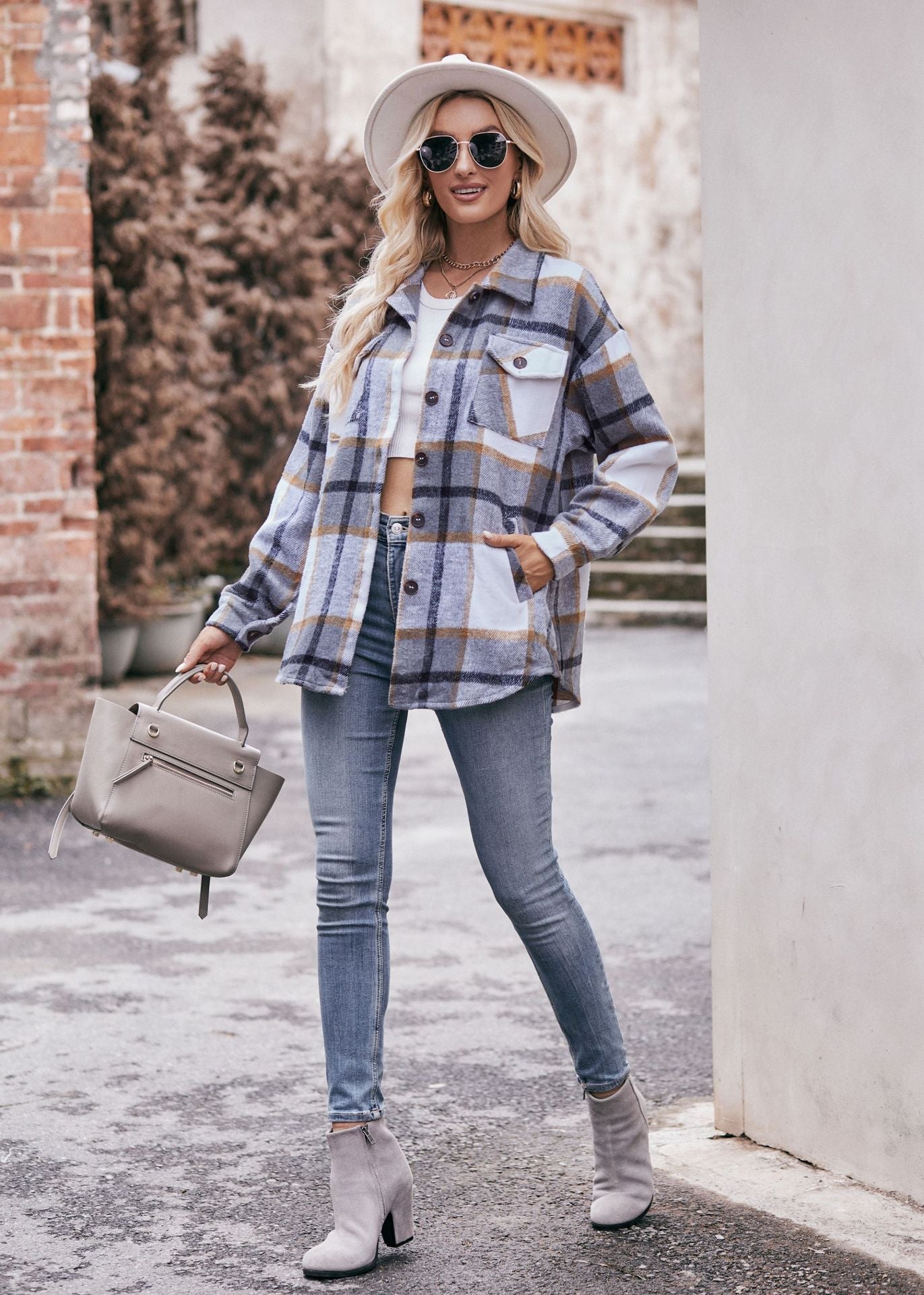 Cozy Oversized Plaid Flannel Shirt Jacket with Pocket