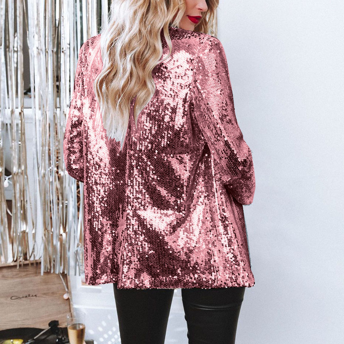 Women's Sequin Blazer Sparkle Long Sleeve Open Front