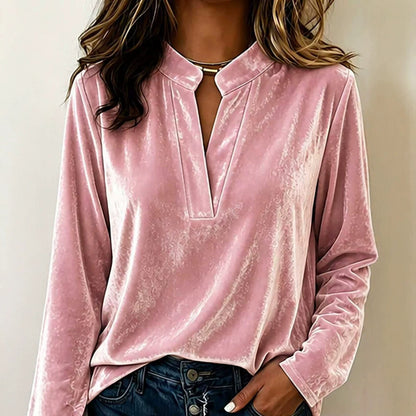 Women's Velvet V-Neck Long Sleeve Casual Blouse Top