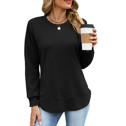 Quilted Textured Sweatshirt Crew Neck Loose Top