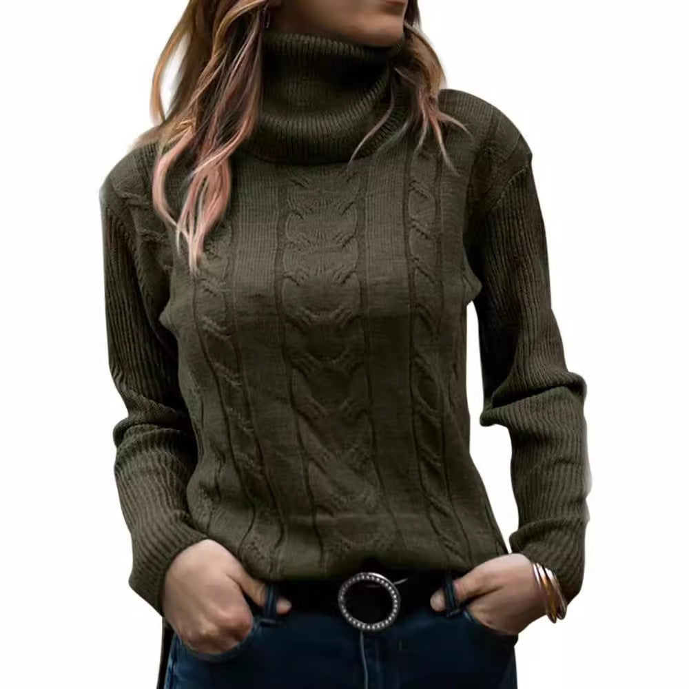 Women's Cable Knit Turtleneck Sweater Slim Fit Pullover