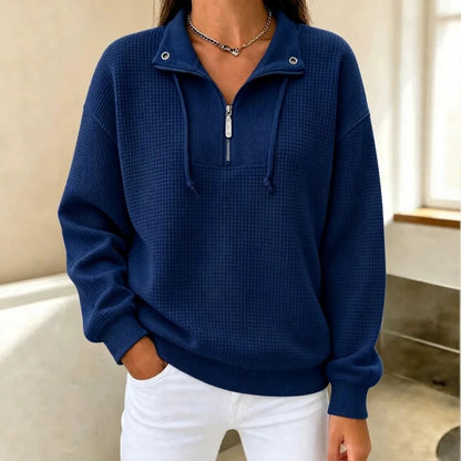 Women's Waffle Knit Half Zip Sweatshirt Oversized Casual