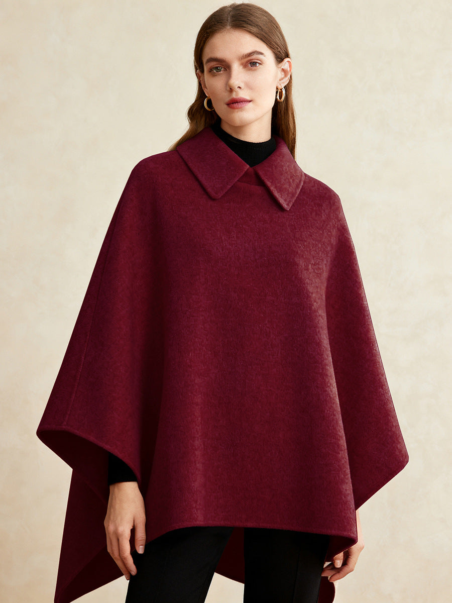 Women's Collared Wool Blend Cape Sleeveless Winter Poncho