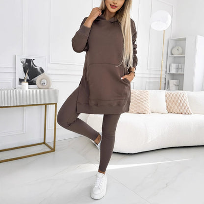 Women 2 Piece Hoodie Leggings Set Ribbed Lounge Tracksuit