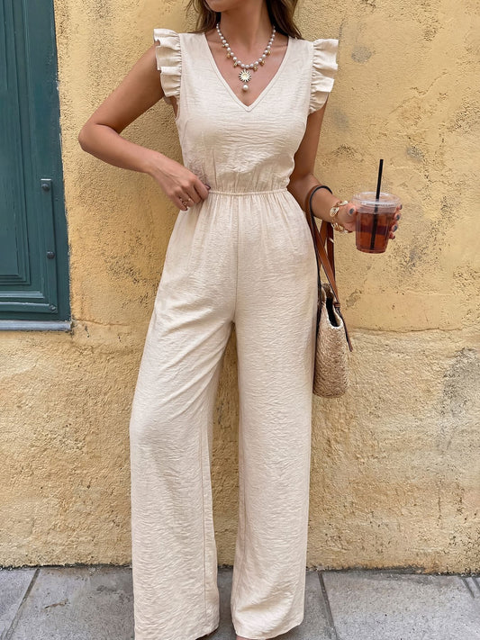 Cottagecore Ruffle Sleeve Back Bow Wide Leg Jumpsuit