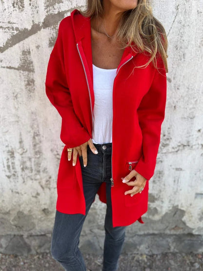 Women's Oversized Hooded Zip Up Longline Jacket