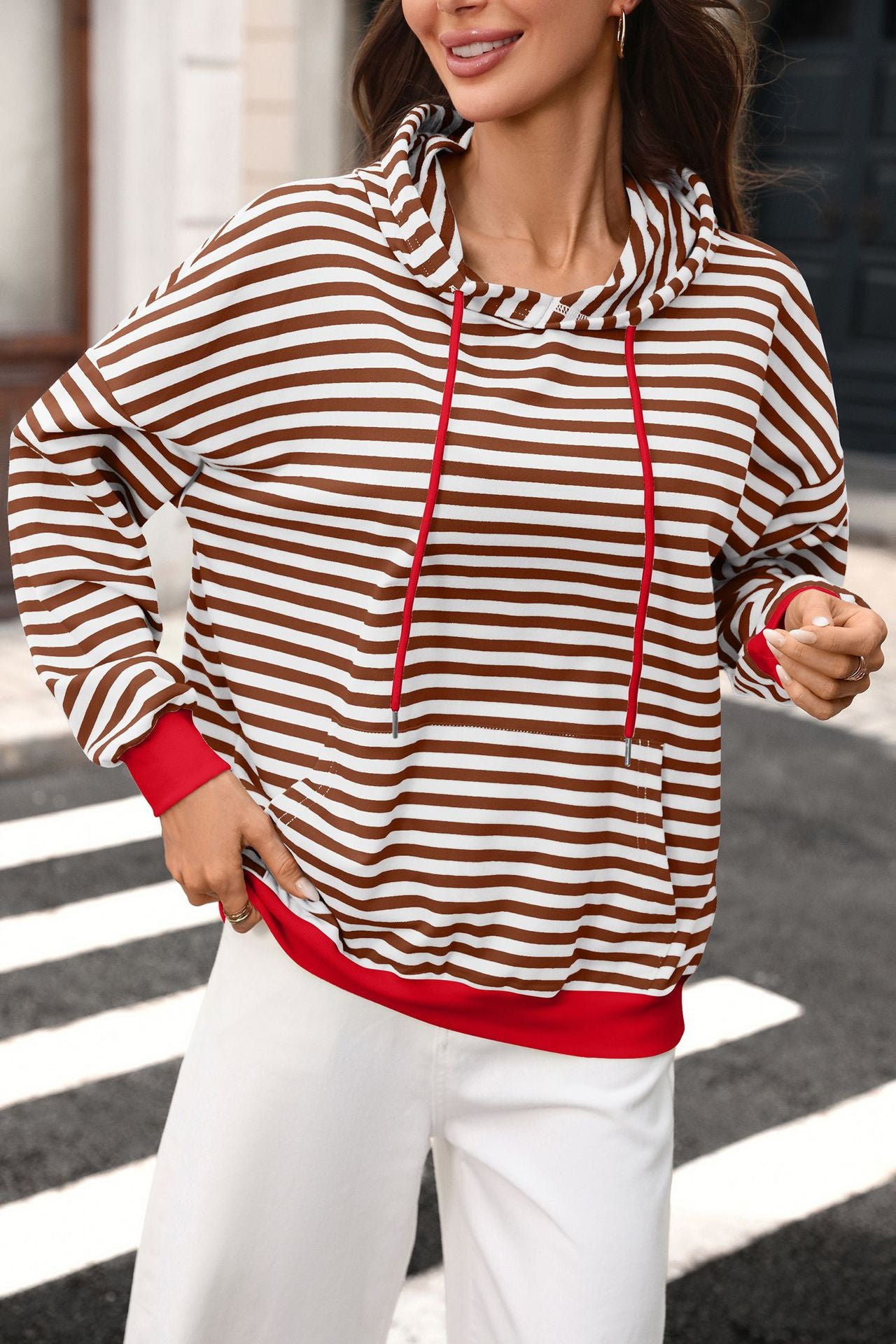 Striped Colorblock Hoodie Oversized Pocket Sweatshirt