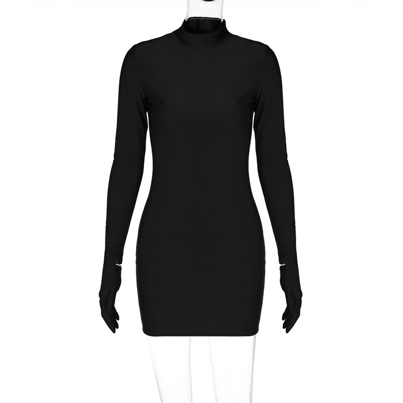 Sexy Bodycon Mini Dress Long Sleeve with Built-in Gloves
