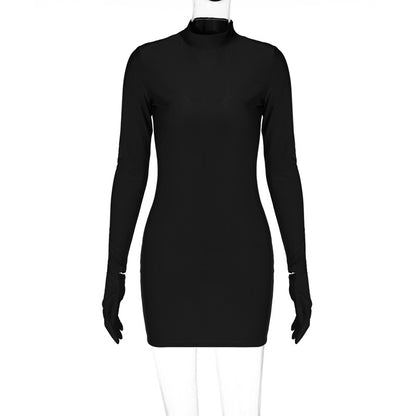 Sexy Bodycon Mini Dress Long Sleeve with Built-in Gloves