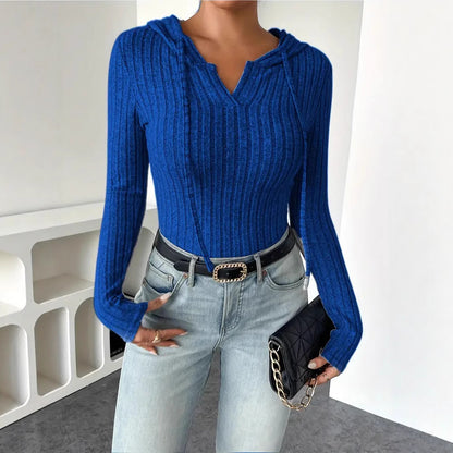 Women's Sexy Hooded Ribbed Long Sleeve Bodysuit Bodycon