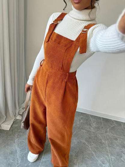Women's Corduroy Overalls Loose Straight Leg