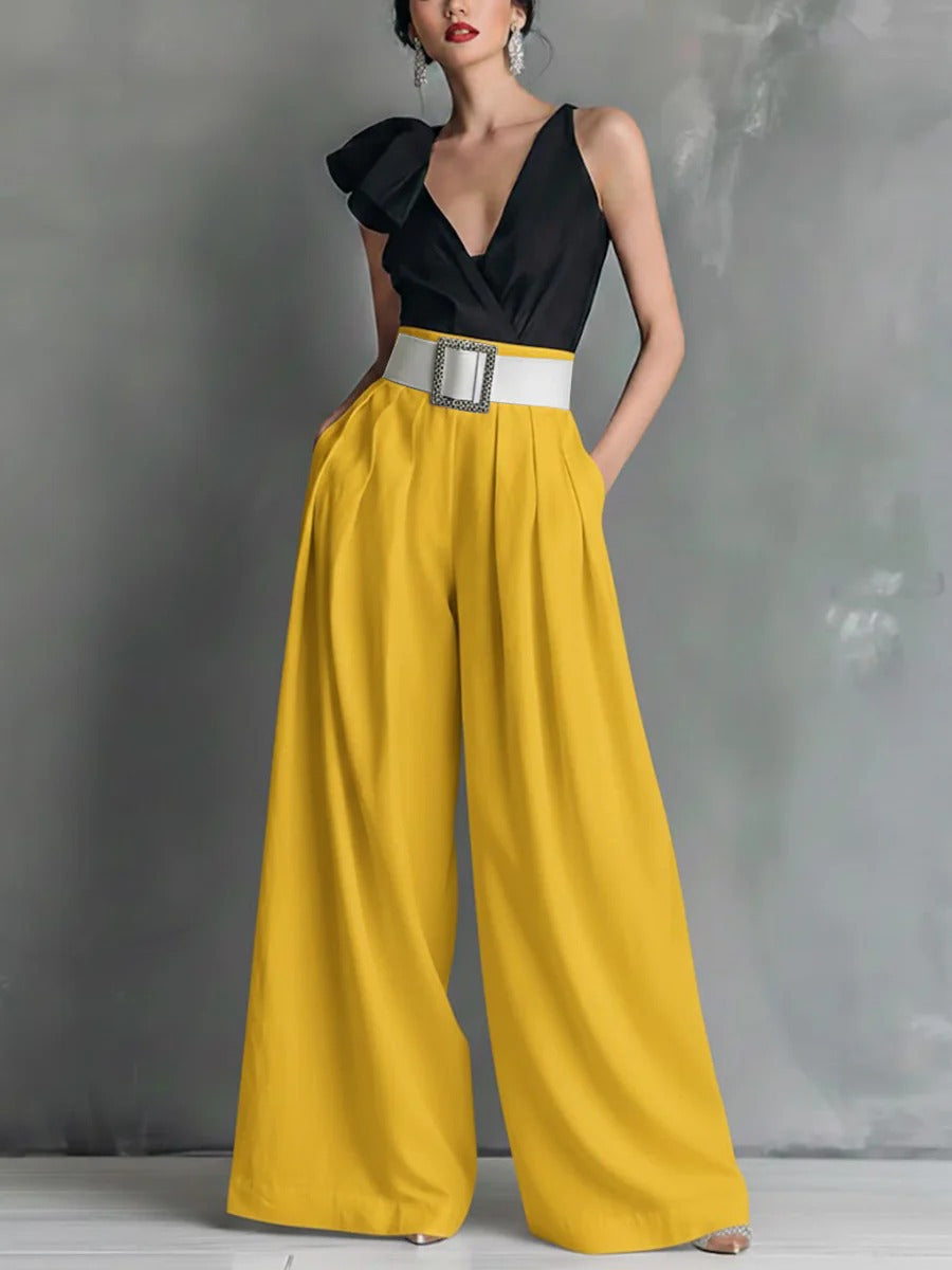 Women's Belted High Waist Wide Leg Work Pants