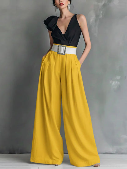 Women's Belted High Waist Wide Leg Work Pants