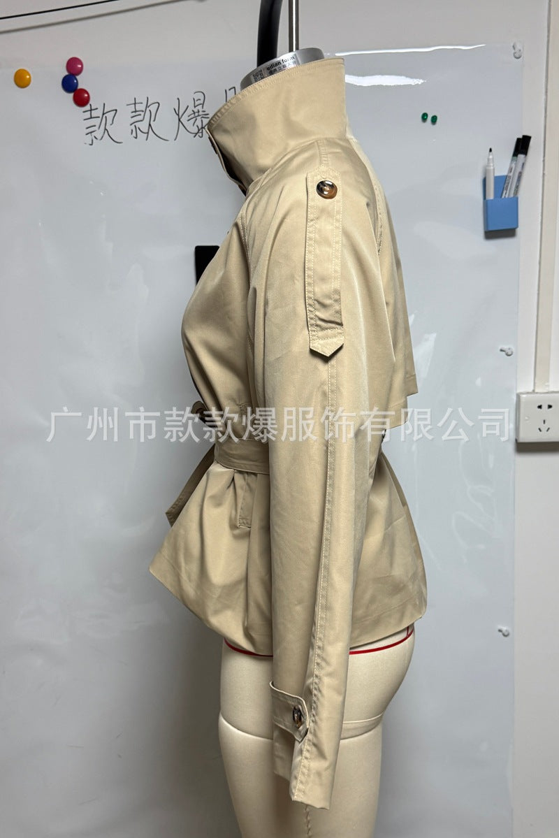Women's Belted Double Breasted Cropped Trench Coat