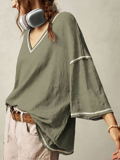 Women's Oversized V-Neck Batwing Sleeve Casual Top