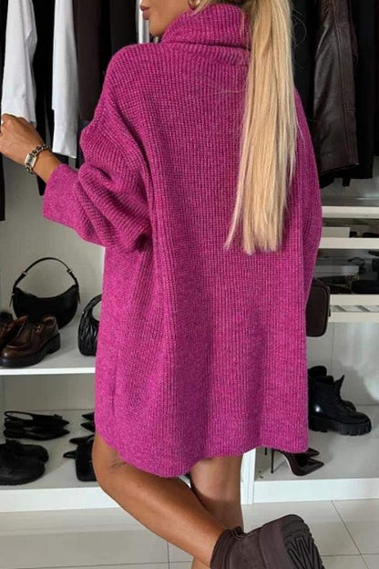 Oversized Chunky Turtleneck Sweater Dress Long Sleeve