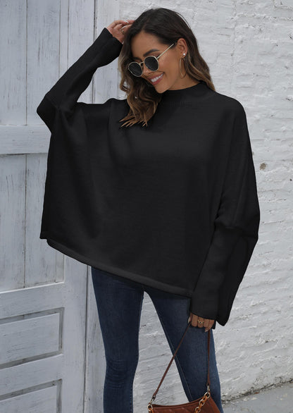 Ladies Loose Split Split Bat Sleeve Half Turtleneck Sweater