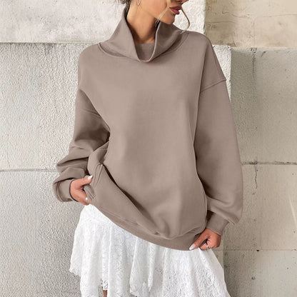 Fleece Mock Neck Oversized Sweatshirt Casual Pullover