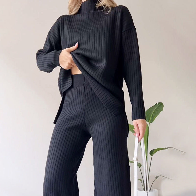 Women's Ribbed Knit Turtleneck & Pants Two Piece Set