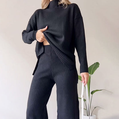 Women's Ribbed Knit Turtleneck & Pants Two Piece Set