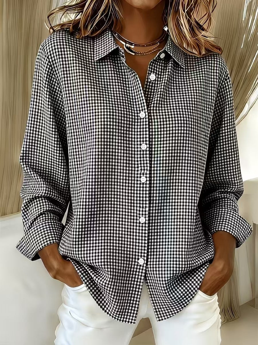 Women's Gingham Long Sleeve Button Down Shirt
