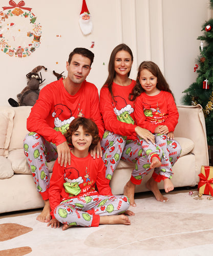 Alphabet Cartoon Monster Parent-child Outfit Printed Christmas Pajamas