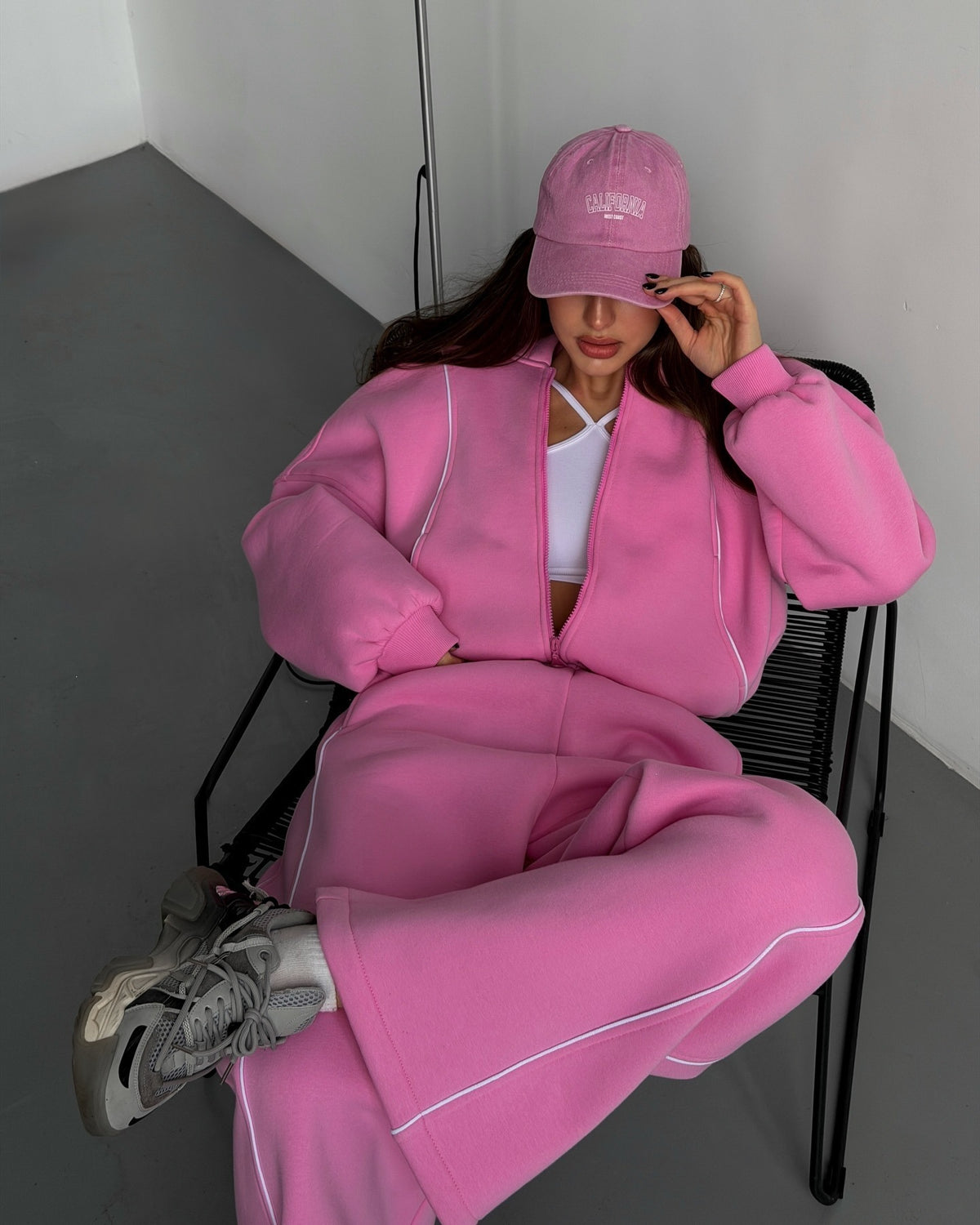 Women's Oversized Zip Hoodie Wide Leg Sweatpants Set