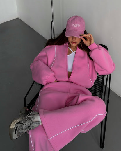 Women's Oversized Zip Hoodie Wide Leg Sweatpants Set