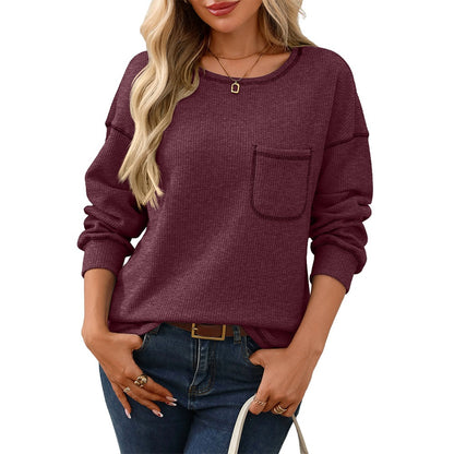 Oversized Ribbed Pocket Long Sleeve Tunic Top