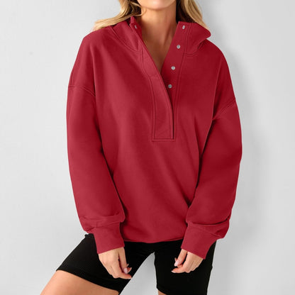 Snap Button Oversized Pullover Hoodie Sweatshirt