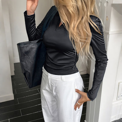 Women's Collared Long Sleeve Fitted Casual Work Top