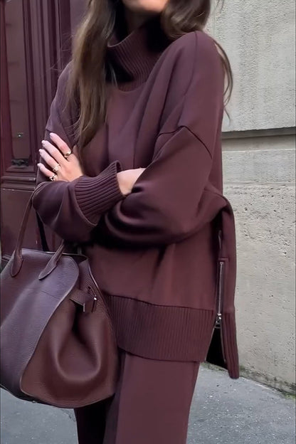 Women's Oversized Batwing Turtleneck Wide Leg Pants Set