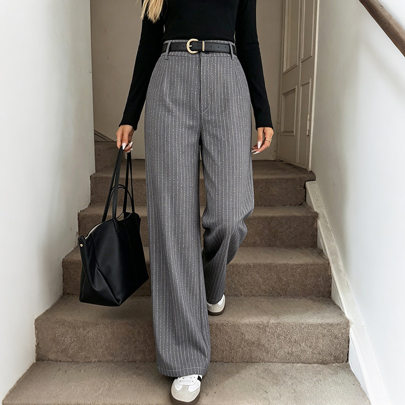 Pinstripe High Waist Wide Leg Dress Pants