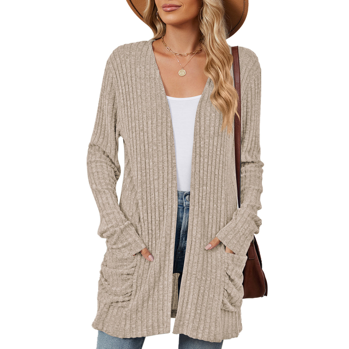 Women's Open Front Long Cardigan Sweater with Pockets